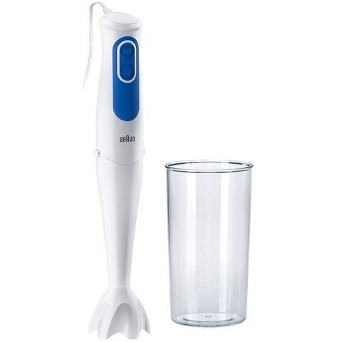 Погружной блендер Braun MQ3000WH SMOOTHIE PLUS, 700 Вт, мерный стакан 0.6 л, 2 скорости, бело-синий.