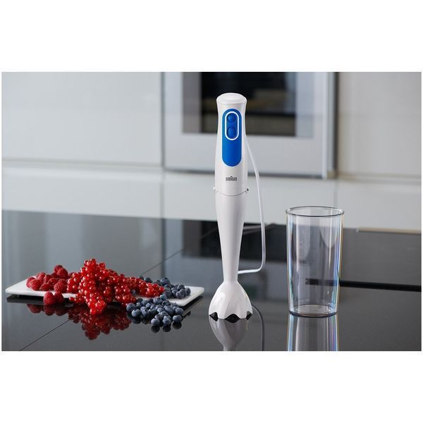 Mixer vertical Braun MQ3000WH SMOOTHIE PLUS, 700 W, Pahar gradat 0.6 l, 2 viteze, Alb/Albastru